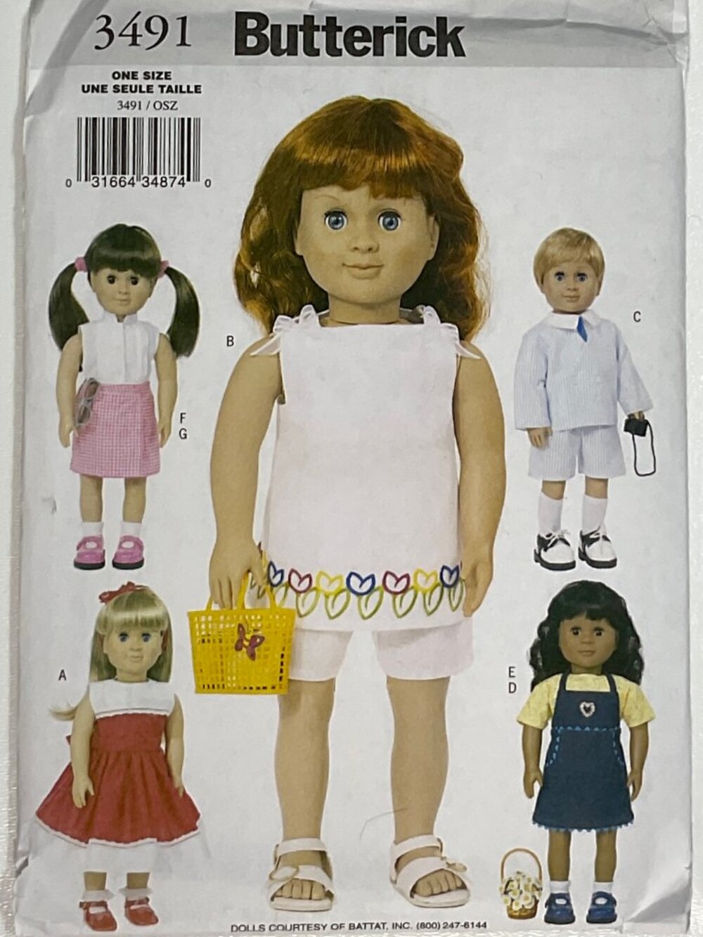 Butterick B3491 18" Doll Clothes American Girl Sewing Pattern Uncut Boy & Girl
